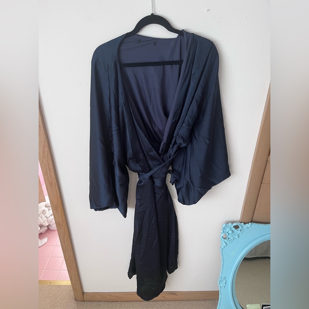 Navy blue kimono wrapped dress